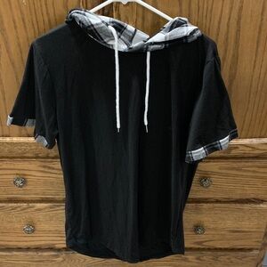 ROMWE Black Plaid Hooded Top